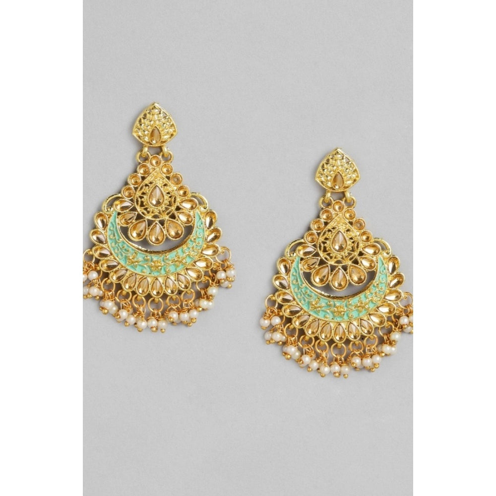 Women's Rose Gold Plated Alloy Earrings (Gold &amp; Green)