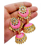 Women's Rose Gold Plated Alloy Earrings (Pink)