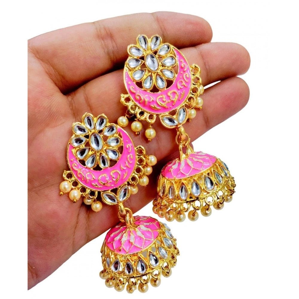 Women's Rose Gold Plated Alloy Earrings (Pink)