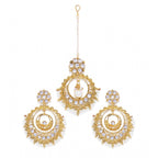 Women's Rose Gold Plated Alloy Kundan Earrings &amp; Mangtikka (White)