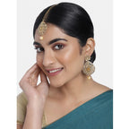 Women's Rose Gold Plated Alloy Kundan Earrings &amp; Mangtikka (Gold)