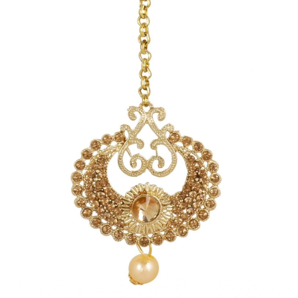 Women's Rose Gold Plated Alloy Kundan Earrings &amp; Mangtikka (Gold)
