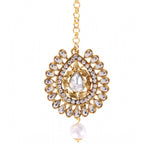 Women's Rose Gold Plated Alloy Kundan Earrings &amp; Mangtikka (White)