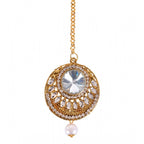 Women's Rose Gold Plated Alloy Kundan Earrings &amp; Mangtikka (White)