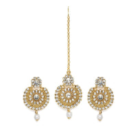 Women's Rose Gold Plated Alloy Kundan Earrings &amp; Mangtikka (White)