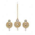 Women's Rose Gold Plated Alloy Kundan Earrings &amp; Mangtikka (White)