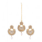 Women's Rose Gold Plated Alloy Kundan Earrings &amp; Mangtikka (White)