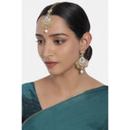 Women's Rose Gold Plated Alloy Kundan Earrings &amp; Mangtikka (White)