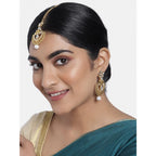 Women's Rose Gold Plated Alloy Kundan Earrings &amp; Mangtikka (White)