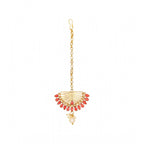 Women's Rose Gold Plated Alloy Kundan Earrings &amp; Mangtikka (Gold &amp; Red)