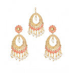 Women's Rose Gold Plated Alloy Kundan Earrings &amp; Mangtikka (Pink)