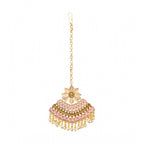 Women's Rose Gold Plated Alloy Kundan Earrings &amp; Mangtikka (Pink)