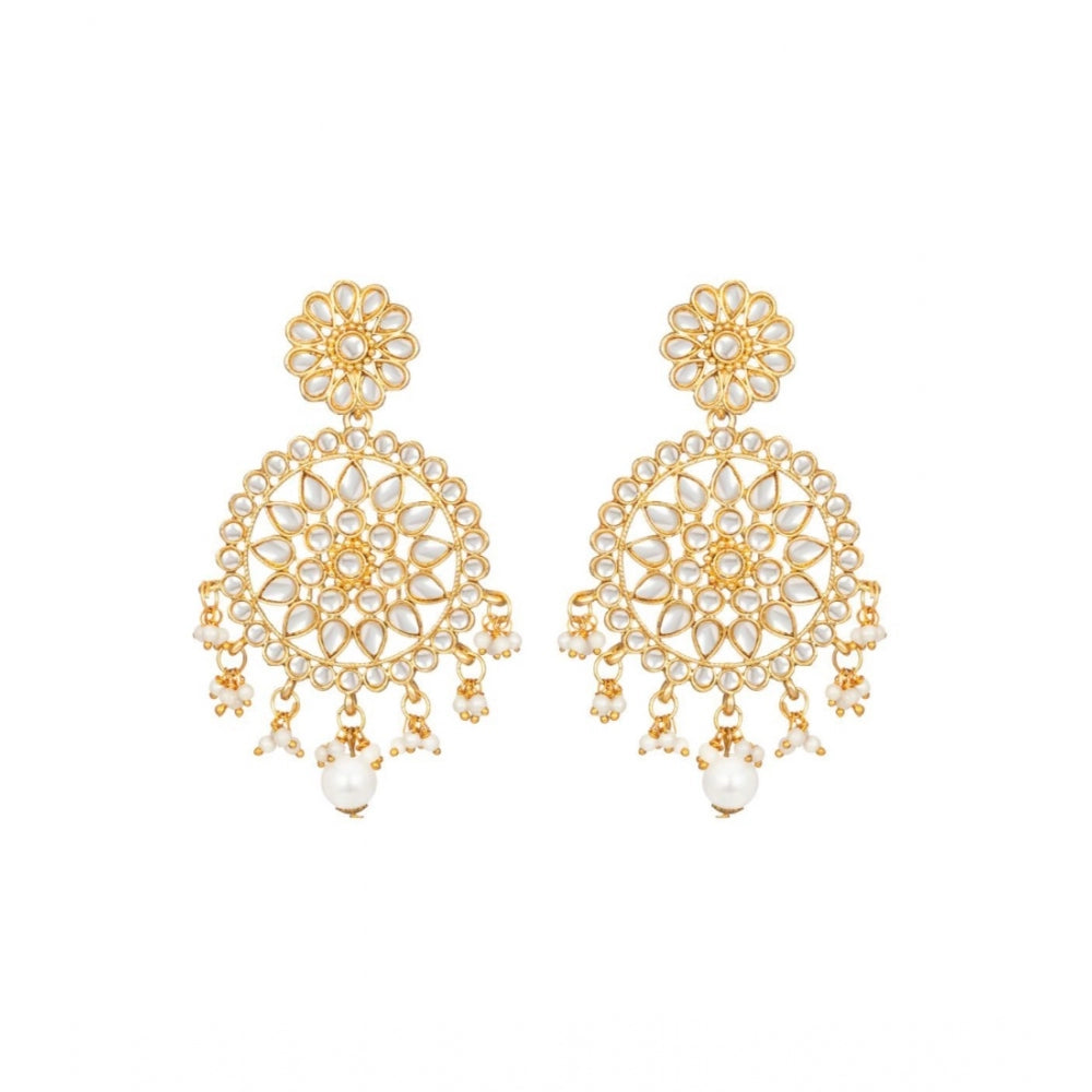 Women's Rose Gold Plated Alloy Kundan Earrings &amp; Mangtikka (White)