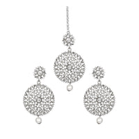 Women's Rose Gold Plated Alloy Kundan Earrings &amp; Mangtikka (White)
