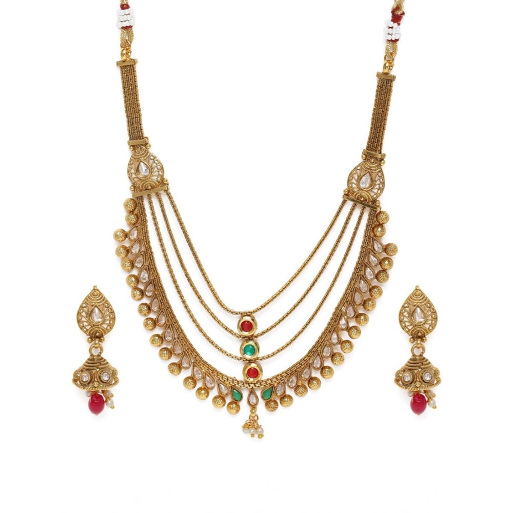 Women's Rose Gold Plated Alloy Necklace &amp; Earings Set (Multicolor)