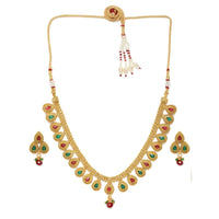 Women's Rose Gold Plated Alloy Choker Necklace Set (Green &amp; Red)