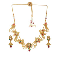 Women's Rose Gold Plated Alloy Necklace Set (Green &amp; Red)