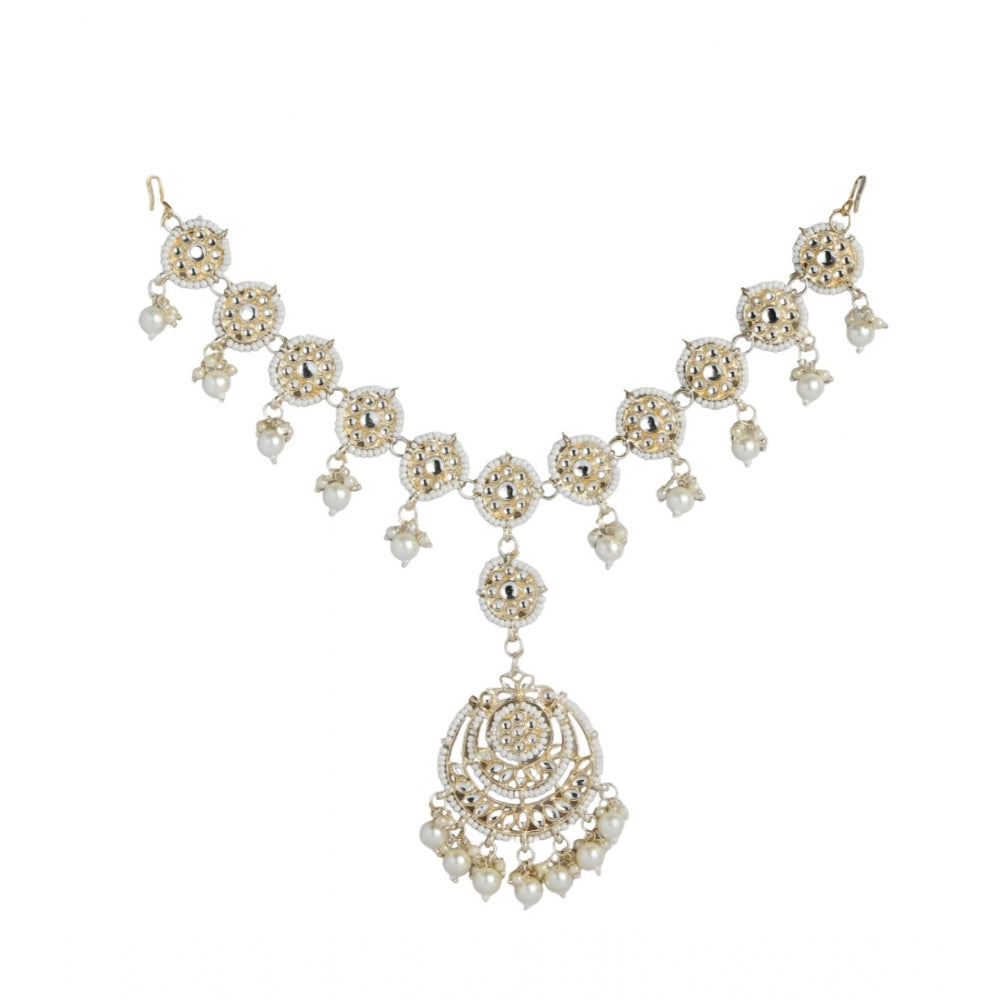 Women's Rose Gold Plated Alloy Matha Patti (White)