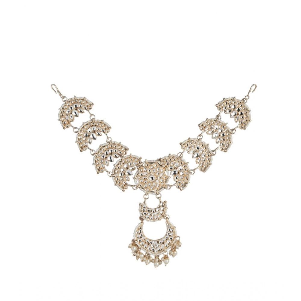 Women's Rose Gold Plated Alloy Matha Patti (White)