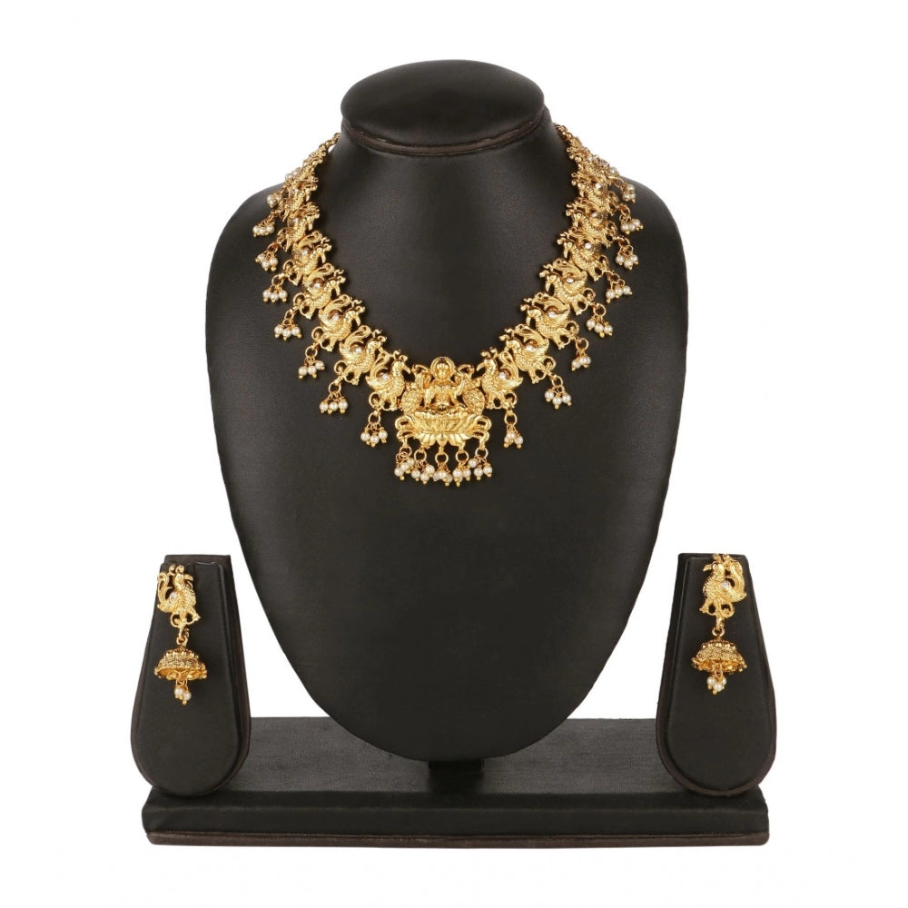 Women's Rose Gold Plated Alloy Necklace &amp; Earings Set (Gold)