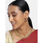 Women's Rose Gold Plated Alloy Necklace &amp; Earings Set (Green &amp; Red)