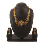Women's Rose Gold Plated Alloy Necklace &amp; Earings Set (Green &amp; Red)