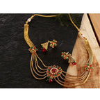 Women's Rose Gold Plated Alloy Necklace &amp; Earings Set (Green &amp; Red)