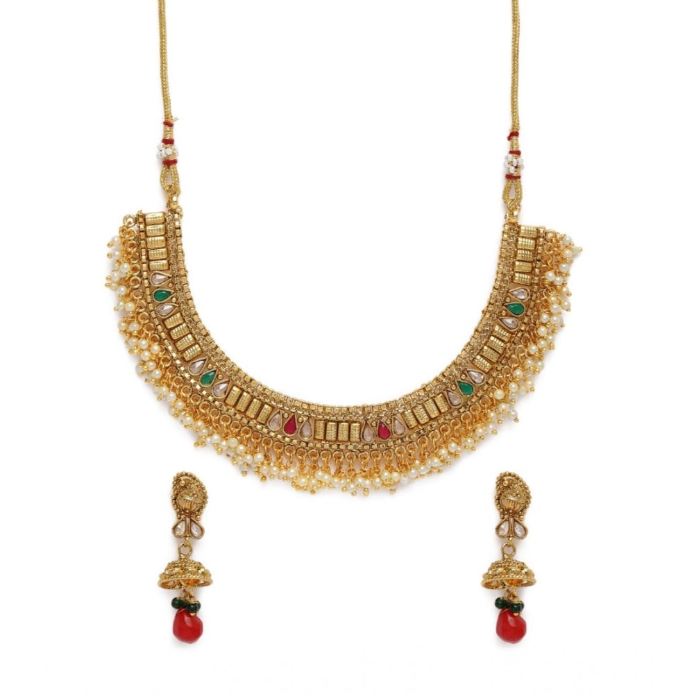 Women's Rose Gold Plated Alloy Necklace &amp; Earings Set (Multicolor)
