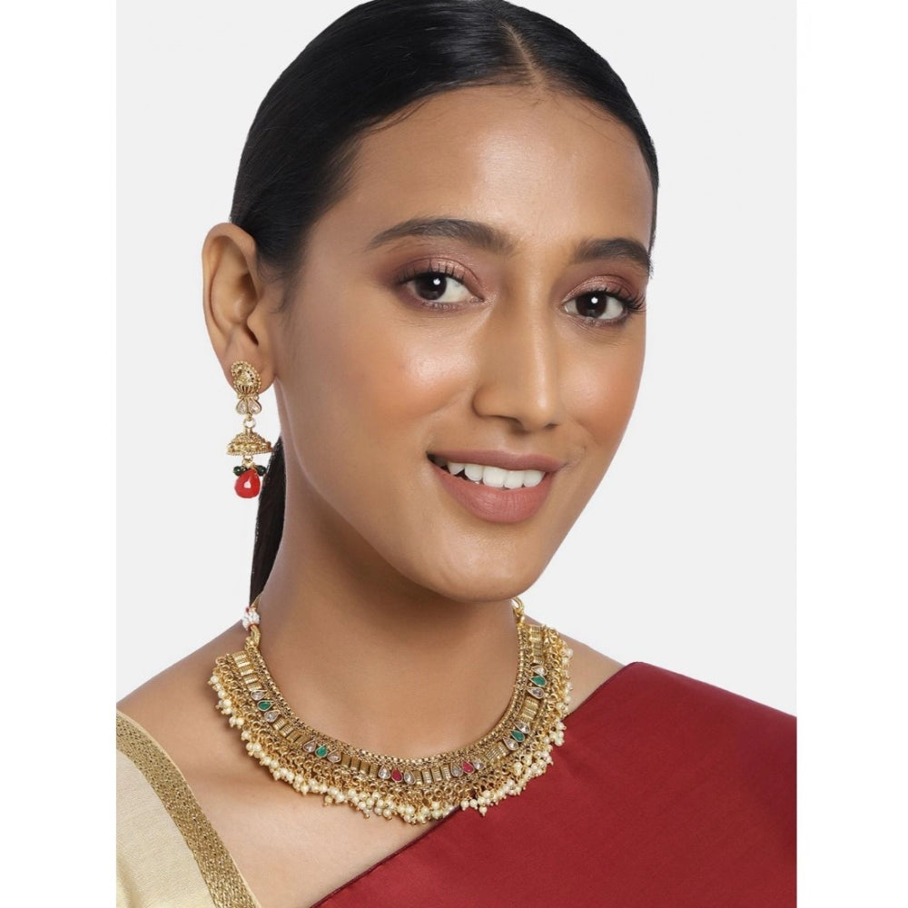 Women's Rose Gold Plated Alloy Necklace &amp; Earings Set (Multicolor)