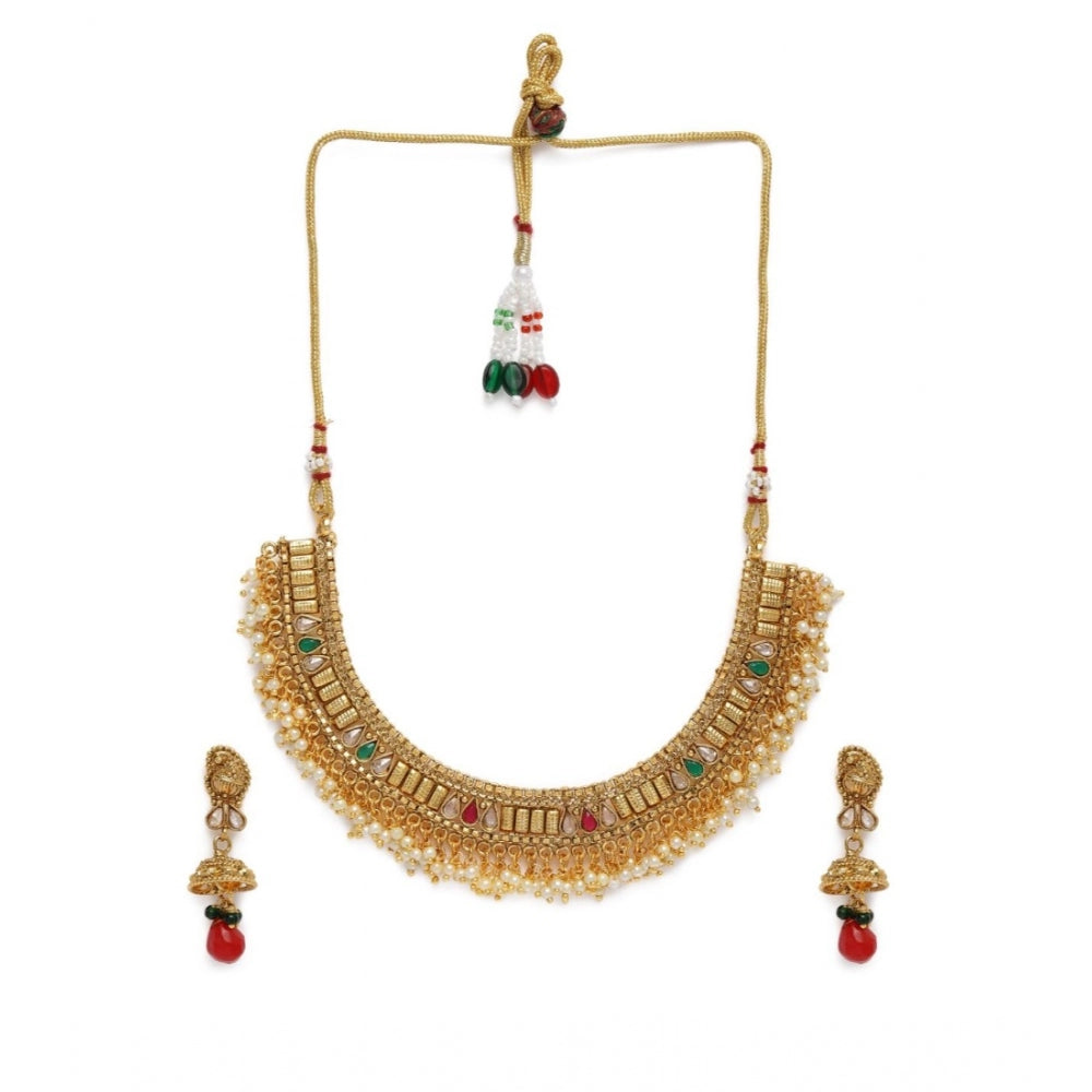 Women's Rose Gold Plated Alloy Necklace &amp; Earings Set (Multicolor)