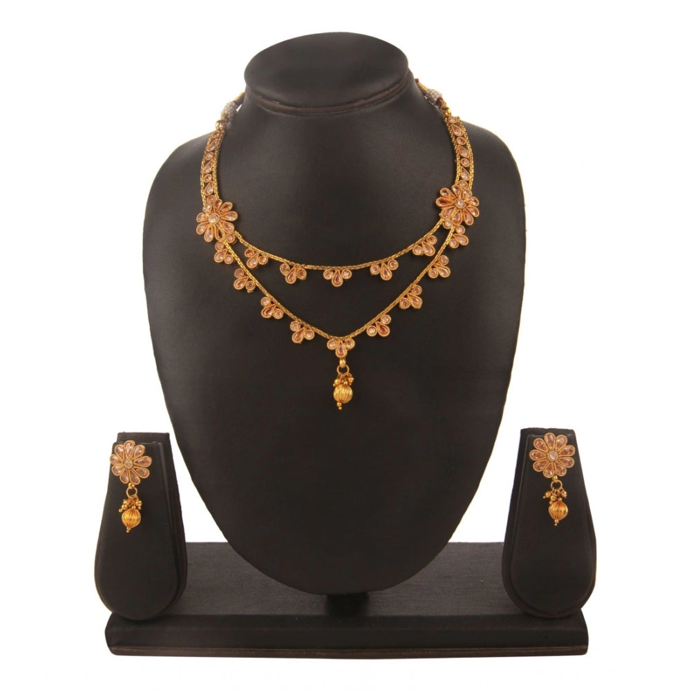 Women's Rose Gold Plated Alloy Necklace &amp; Earings Set (White)