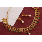 Women's Rose Gold Plated Alloy Necklace &amp; Earings Set (Green &amp; Red)