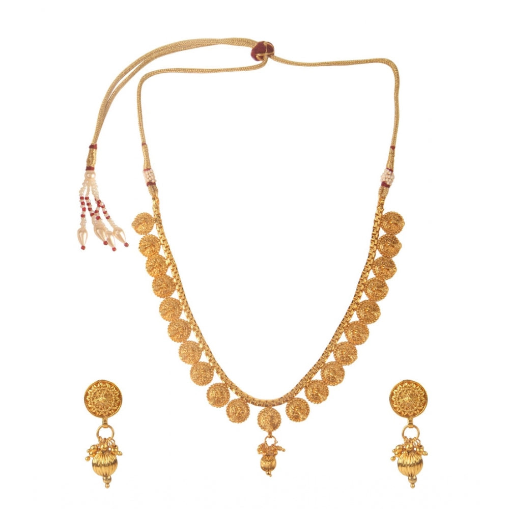 Women's Rose Gold Plated Alloy Necklace &amp; Earings Set (Gold)