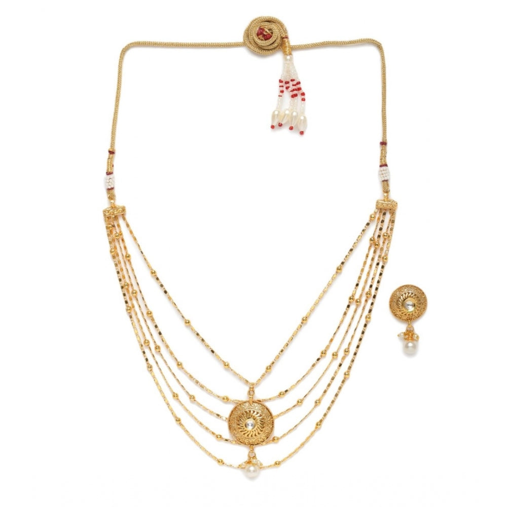Women's Rose Gold Plated Alloy Necklace &amp; Earings Set (Gold)