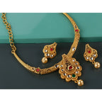 Women's Rose Gold Plated Alloy Necklace &amp; Earings Set (White &amp; Red)