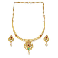 Women's Rose Gold Plated Alloy Necklace &amp; Earings Set (White &amp; Red)