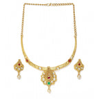 Women's Rose Gold Plated Alloy Necklace &amp; Earings Set (White &amp; Red)