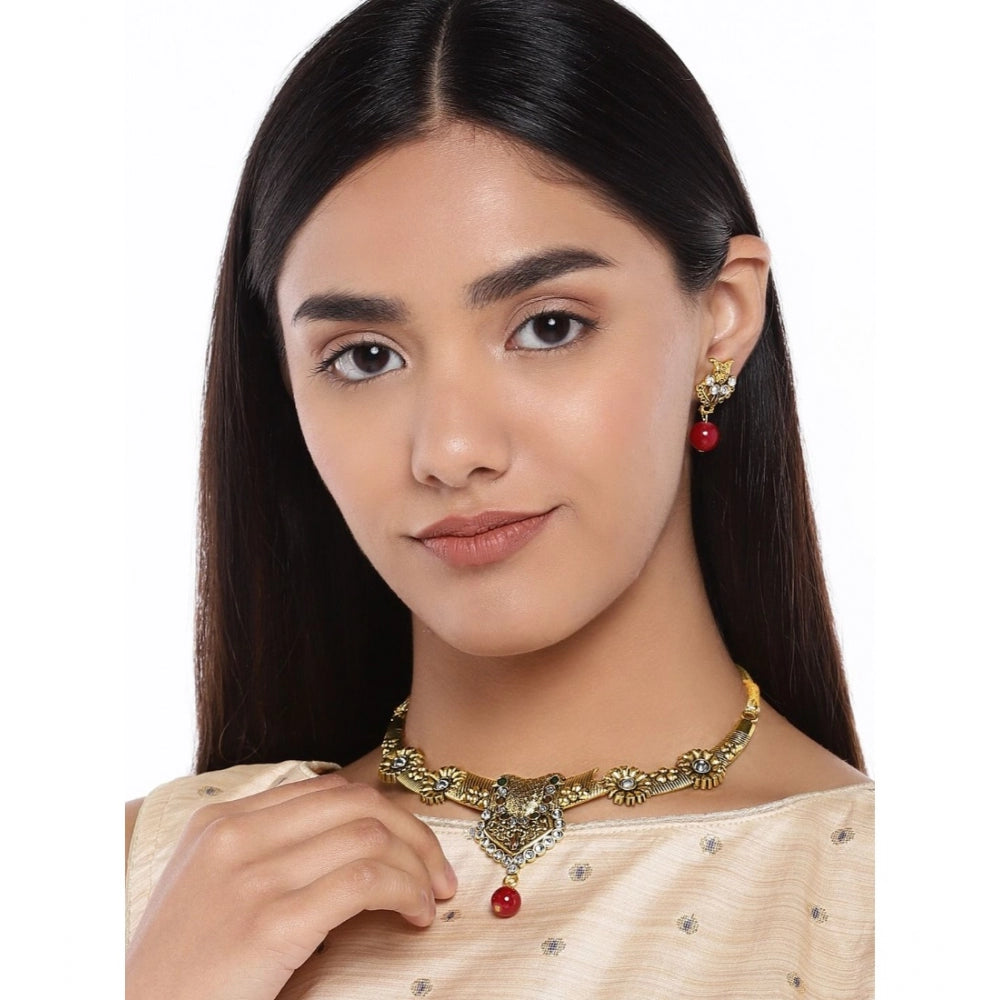 Women's Rose Gold Plated Alloy Necklace &amp; Earings Set (Multicolor)