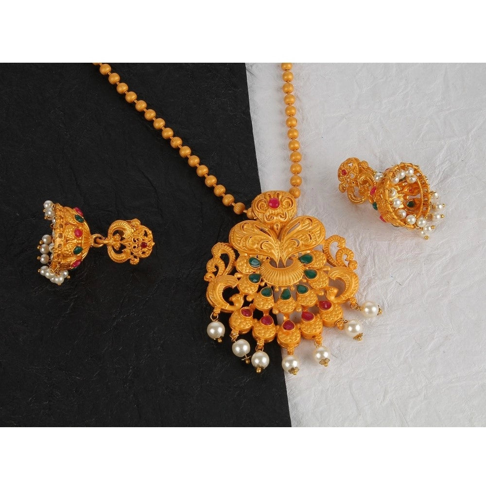Women's Rose Gold Plated Alloy Necklace &amp; Earings Set (Gold)