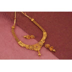 Women's Rose Gold Plated Alloy Necklace &amp; Earings Set (Gold)