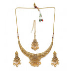 Women's Rose Gold Plated Alloy Necklace &amp; Earings Set (Gold)