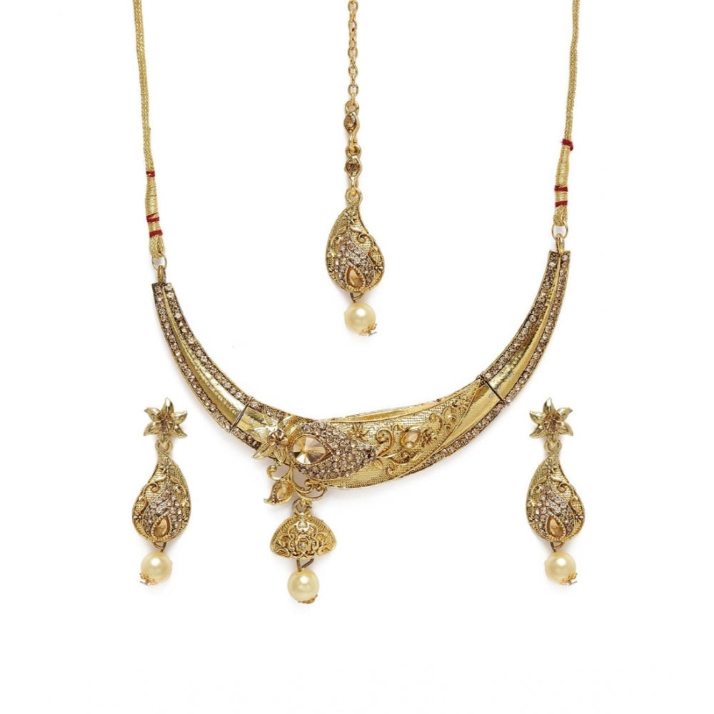 Women's Rose Gold Plated Alloy Necklace &amp; Earings Set (Gold)