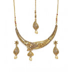 Women's Rose Gold Plated Alloy Necklace &amp; Earings Set (Gold)
