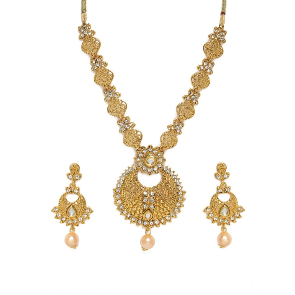 Women's Rose Gold Plated Alloy Necklace &amp; Earings Set (Gold)