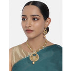 Women's Rose Gold Plated Alloy Necklace &amp; Earings Set (Gold)