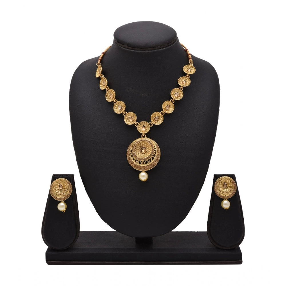 Women's Rose Gold Plated Alloy Necklace &amp; Earings Set (Gold)