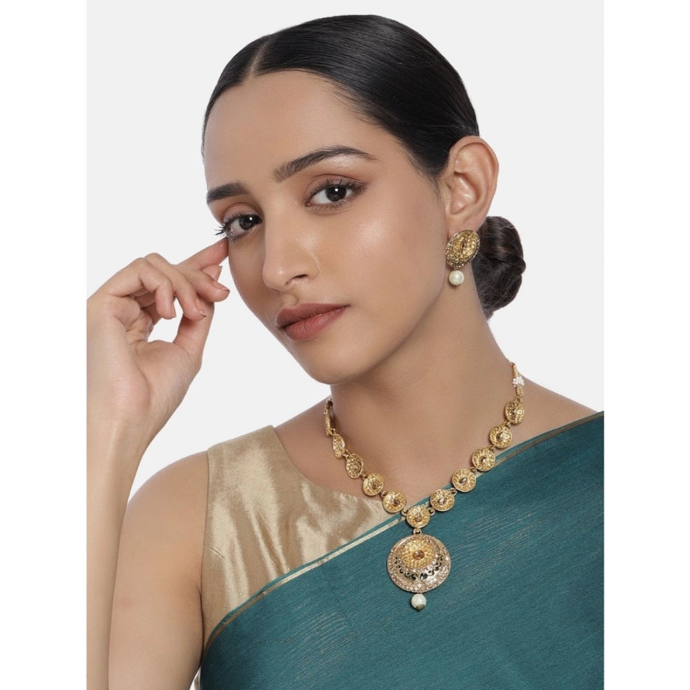 Women's Rose Gold Plated Alloy Necklace &amp; Earings Set (Gold)