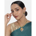 Women's Rose Gold Plated Alloy Necklace &amp; Earings Set (Gold)