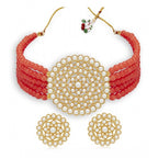Women's Rose Gold Plated Alloy Necklace &amp; Earings Set (Red)