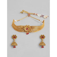 Women's Rose Gold Plated Alloy Necklace &amp; Earings Set (Gold)